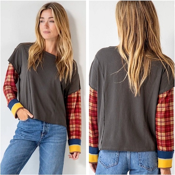NATURAL LIFE Tops - Natural Life Penny Layered Knee Tee Top Longsleeve Boho in Charcoal Multi XL